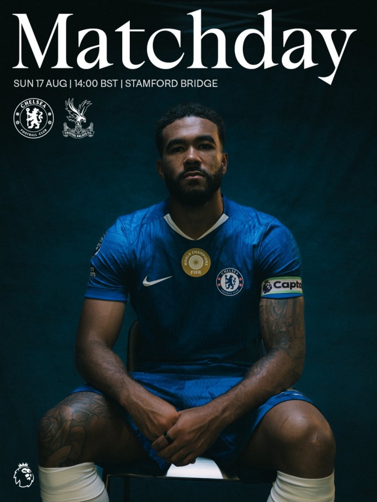 切尔西发布对阵水晶宫海报：队长里斯-詹姆斯单人出镜